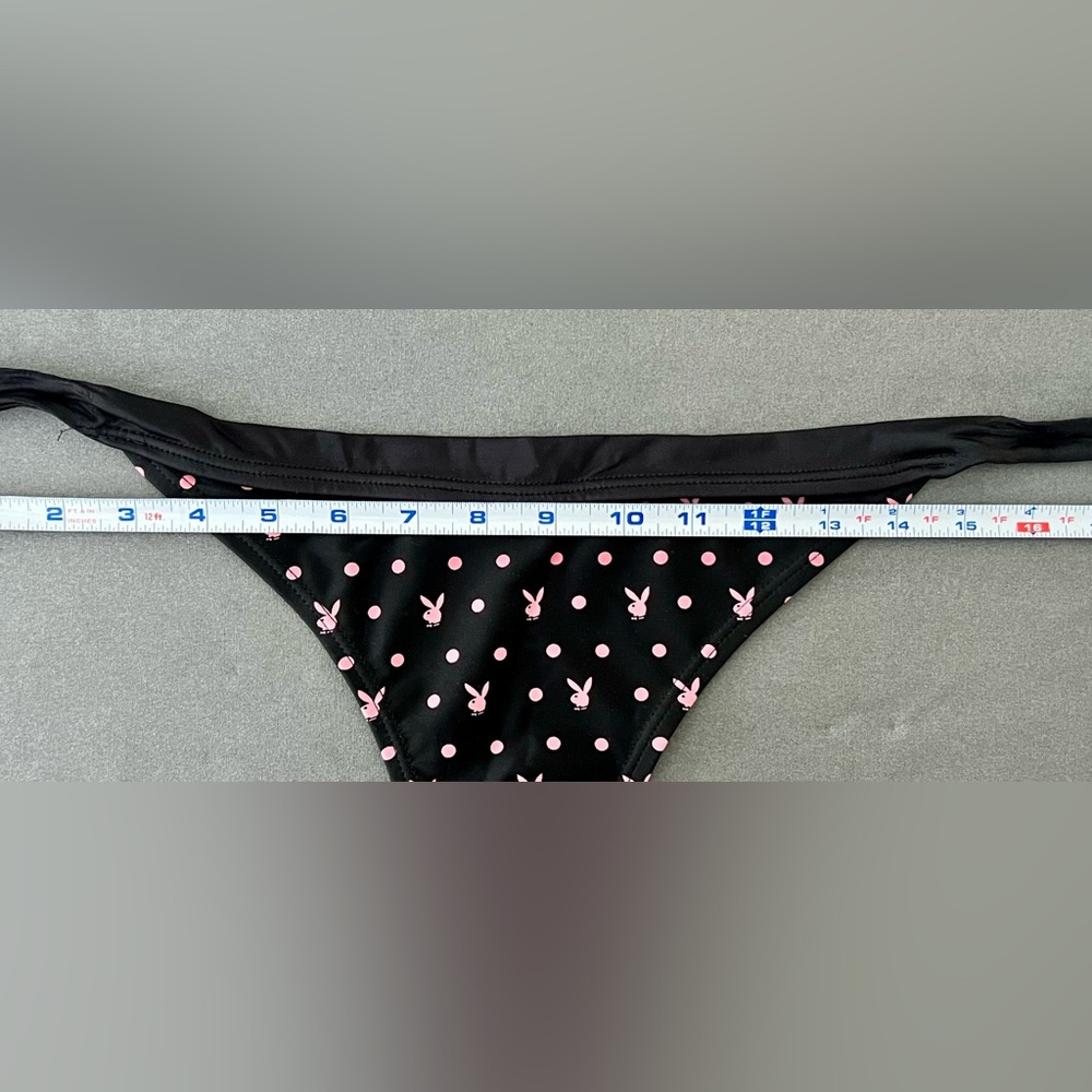Playboy Black Polka Dot Bikini Set Size XL – Tie Sides & Bow Detail - Picture 10 of 12